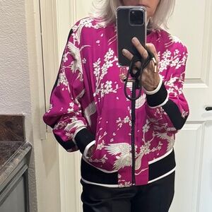 Gorgeous No21 Bomber Jacket.  Egret Bird Print, Sz 40. Made in Italy US S/M